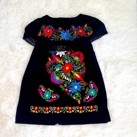 Mexican Peasant Off Shoulder Embroidered Dress - Picture 1 of 5